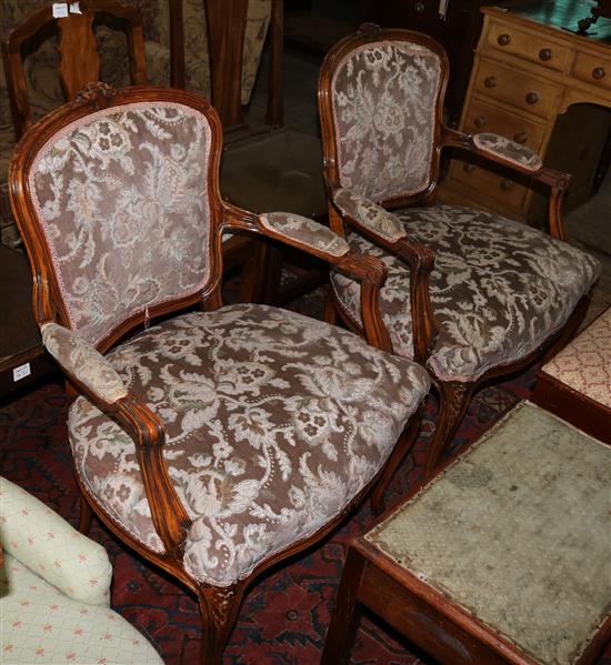 Pair upholstered elbow chairs
